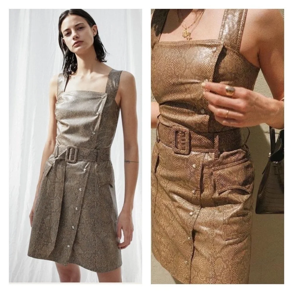 Nanushka Snake Print Belted Mini Dress Faux Leather Small